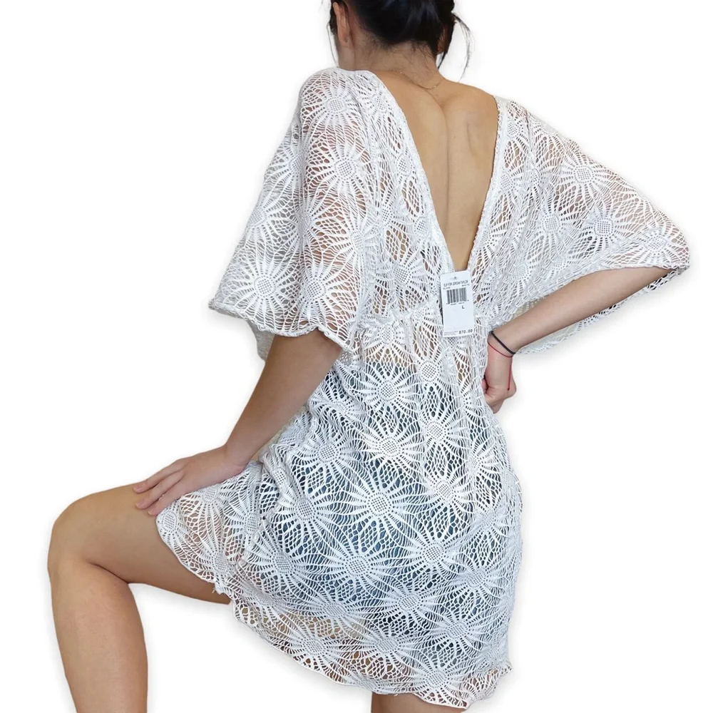 NWT Elif for Jordan Taylor White Crochet Bikini Beach Coverup Dress Size L